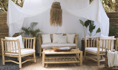 4-TEILIGES WOHNZIMMER-SET AUS MASSIVEM NATÜRLICHEM TEAKHOLZ - WEIß -