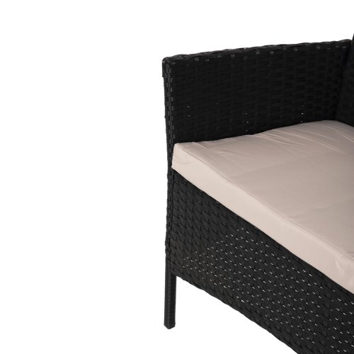 OUTDOOR-LOUNGE-SET 4-TLG. SYNTHETISCHES RATTAN IN SCHWARZ – KISSEN IN CAPPUCCINO