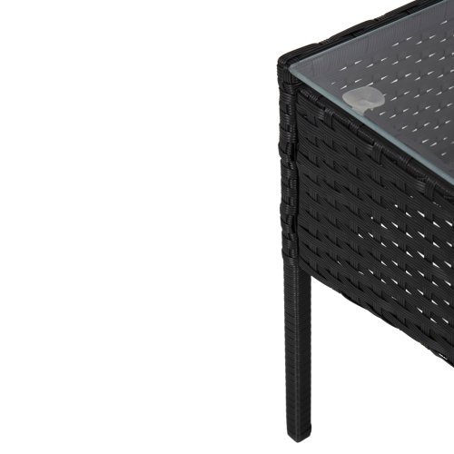 OUTDOOR-LOUNGE-SET 4-TLG. SYNTHETISCHES RATTAN IN SCHWARZ – KISSEN IN CAPPUCCINO