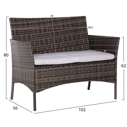 OUTDOOR-LOUNGE-SET 4-TLG. SYNTHETISCHES RATTAN IN GRAU – KISSEN IN BEIGE