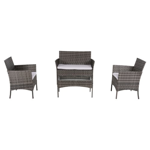 OUTDOOR-LOUNGE-SET 4-TLG. SYNTHETISCHES RATTAN IN GRAU – KISSEN IN BEIGE