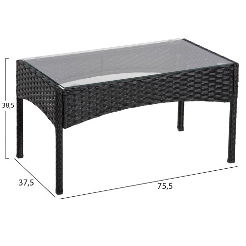 OUTDOOR-LOUNGE-SET 4-TLG. SYNTHETISCHES RATTAN IN SCHWARZ – KISSEN IN GRAU