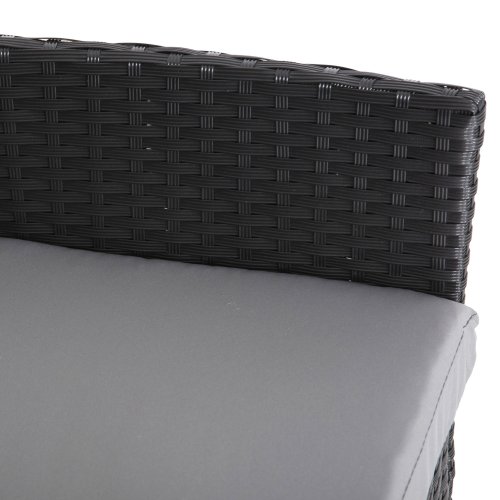 OUTDOOR-LOUNGE-SET 4-TLG. SYNTHETISCHES RATTAN IN SCHWARZ – KISSEN IN GRAU