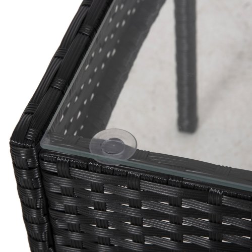 OUTDOOR-LOUNGE-SET 4-TLG. SYNTHETISCHES RATTAN IN SCHWARZ – KISSEN IN GRAU