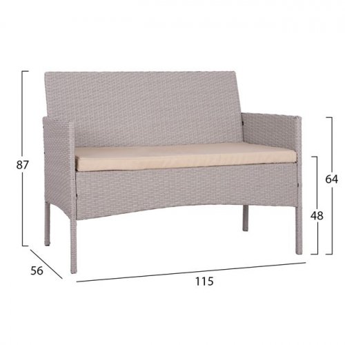 LOUNGE-SET 4-TLG. GRAU RATTAN MIT KISSEN