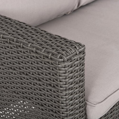 OUTDOOR-LOUNGE-SET RECHTES ECKENSOFA & TISCH GRAU SYNTHETISCHER RATTAN-KISSEN-PS-HOLZ