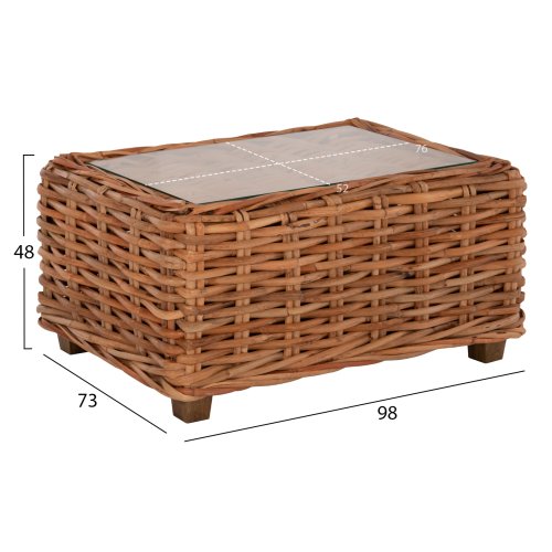 OUTDOOR-LOUNGE-SET 4-TLG. TROPEL NATURRATTAN-MAHAGONI-HOLZ-WEIßE KISSEN