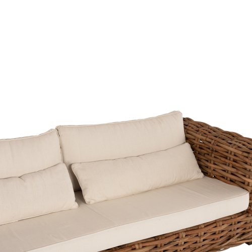 OUTDOOR-LOUNGE-SET 4-TLG. TROPEL NATURRATTAN-MAHAGONI-HOLZ-WEIßE KISSEN