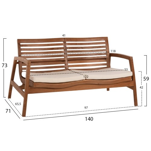 OUTDOOR-LOUNGE-SET 4-TLG. DOVER RECYCELTES TEAKHOLZ-WEIßE KISSEN