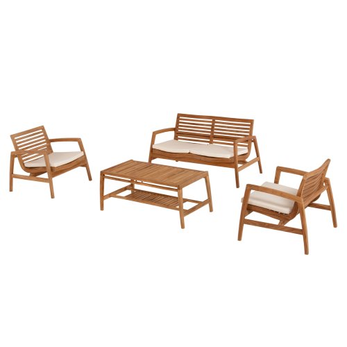 OUTDOOR-LOUNGE-SET 4-TLG. DOVER RECYCELTES TEAKHOLZ-WEIßE KISSEN
