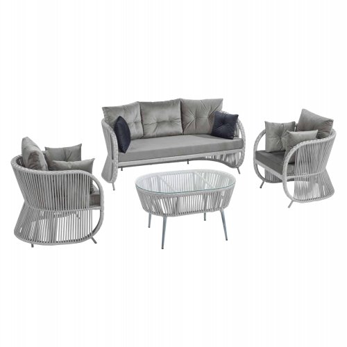 PROFESSIONELLES OUTDOOR-SET 4STK APHRODITE ALUMINIUM GRAU-SEIL GRAU