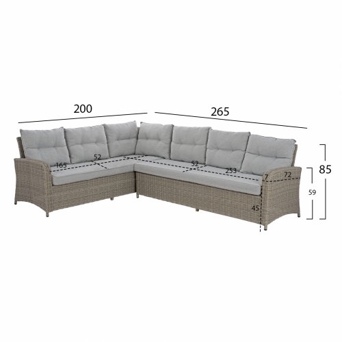 WOHNZIMMER-SET ALUMINIUM ECKE MIT ZWEI HOCKER UND GRAUER TISCH