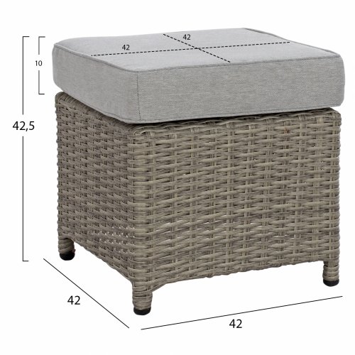 WOHNZIMMER-SET ALUMINIUM ECKE MIT ZWEI HOCKER UND GRAUER TISCH