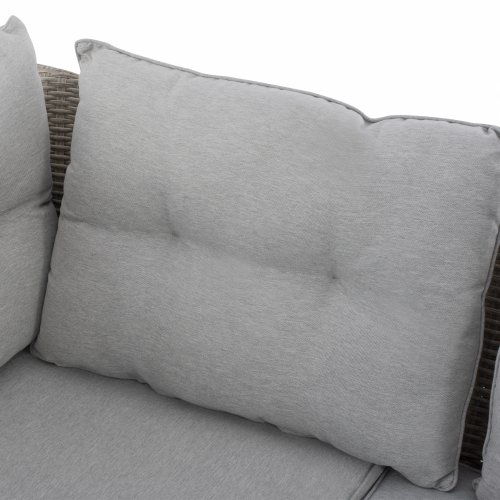 WOHNZIMMER-SET ALUMINIUM ECKE MIT ZWEI HOCKER UND GRAUER TISCH