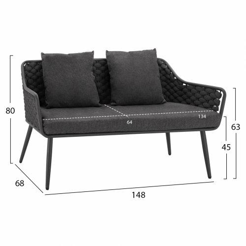 Outdoor-Lounge aus Metallrahmen in grauer Farbe (4-teilig)