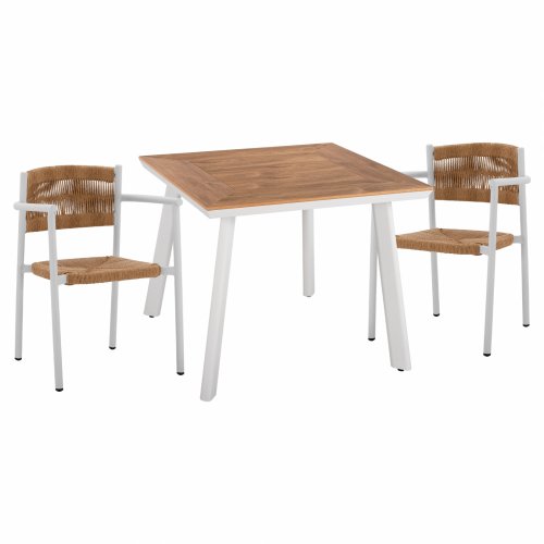 ESSZIMMER-SET 3-TEILIG ALUMINIUM TISCH 80X80 & WEIßER SESSEL