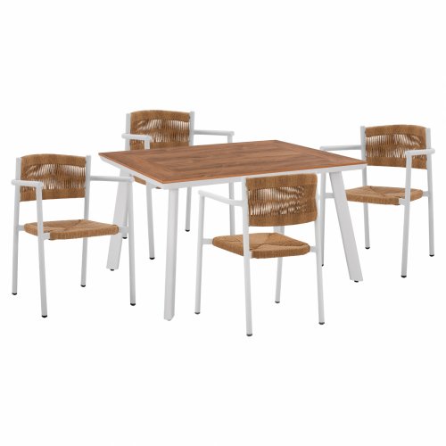 DINING SET 5PCS WITH POLYWOOD TABLE 120X80 & WHITE ARMCHAIR