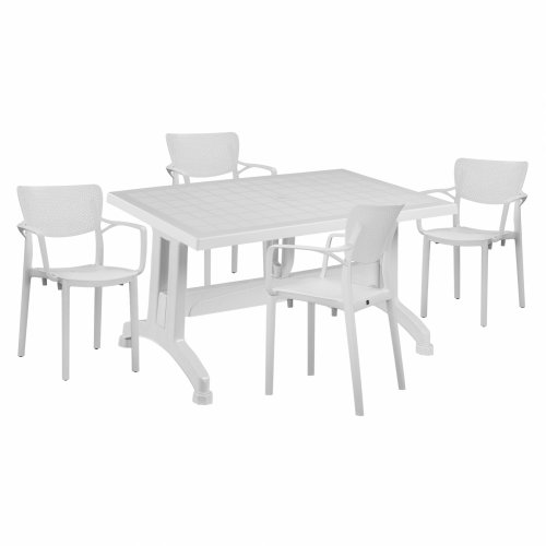 ESSZIMMER-SET 5-TEILIG POLYPROPYLEN TISCH 140X80 & WEISSER SESSEL
