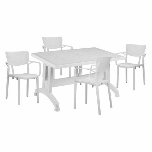 ESSZIMMER-SET 5-TEILIG POLYPROPYLEN TISCH 120X70 & WEISSER SESSEL
