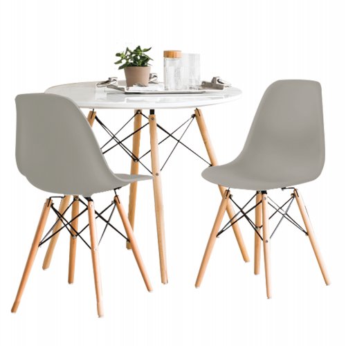 Dining Set 3 pcs, table and 2 chairs in white and grey