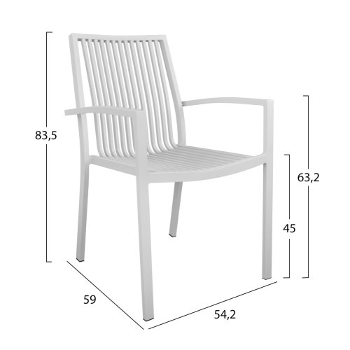 ESSZIMMER-SET 5-TLG. BRONCA METALLTISCH - 4 SESSEL AUS ALUMINIUM - WEISS