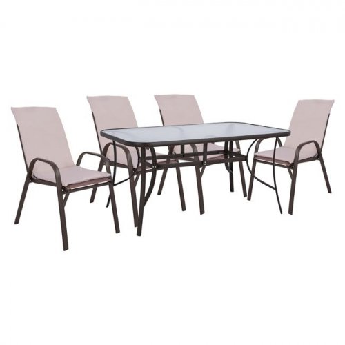 Set Dining Table 5 pieces chairs with pillow & table 150x90cm Brown