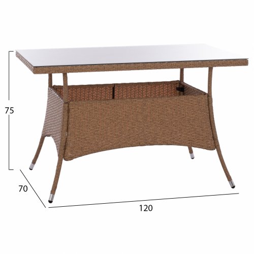 ESS SET 5-TEILIG 120Χ70 cm & SESSEL WICKER RATTAN BEIGE BRAUN