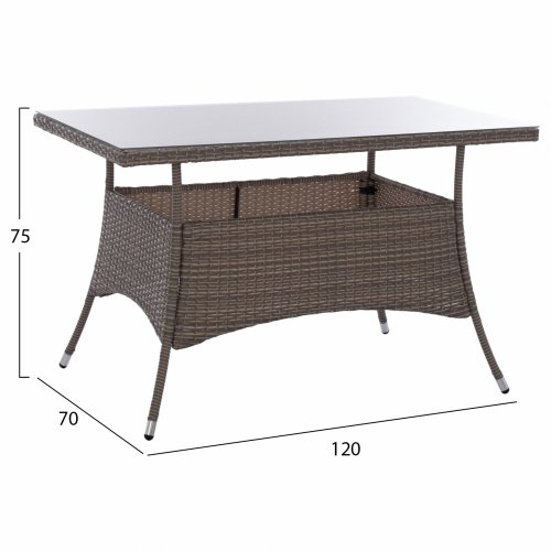 DINING SET 5PCS BANK. 120X70 & ARMCHAIRS WICKER RATTAN GRAY