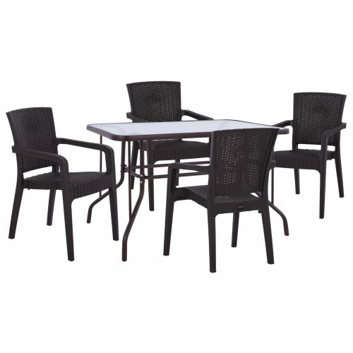 DINING ROOM SET 5PCS TABLE 110X60 & POLYP/NEW RECYCLED BROWN ARMCHAIRS
