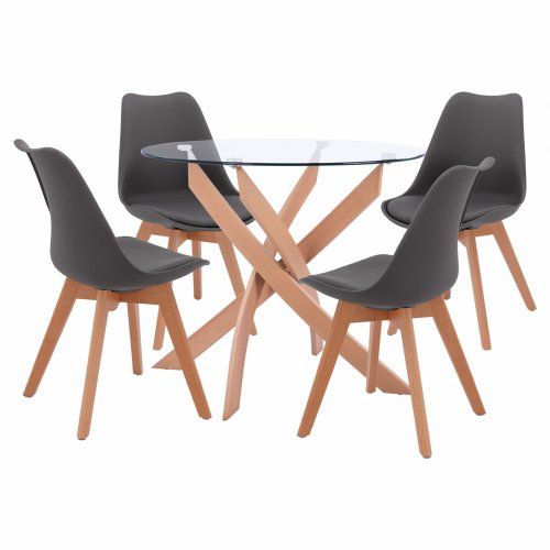 DINING SET 5PCS TABLE Φ90X74 & 4 VEGAS CHAIRS BLACKDINING SET 5PCS TABLE Φ90X74 & 4 VEGAS CHAIRS GREY