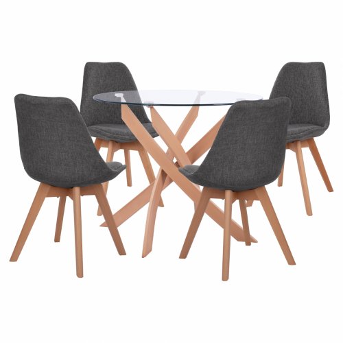 DINING SET 5PCS TABLE Φ90X74 & 4 VEGAS CHAIRS BLACKDINING SET 5PCS TABLE Φ90X74 & 4 VEGAS CHAIRS IN GREY FABRIC