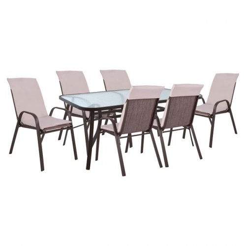 Esstischset (7-teilig) in braun mit integriertem Sicherheitsglas