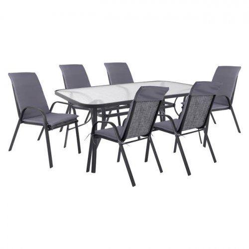 Esstischset (7-teilig) in grau mit integriertem Sicherheitsglas