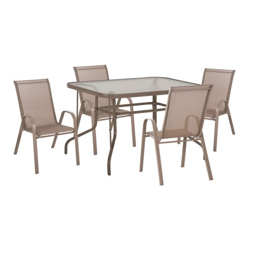 ESSZIMMERSET FÜR DEN GARTEN 5-TEILIG TISCH-STÜHLE AUS METALL IN CHAMPAGNERFARBE