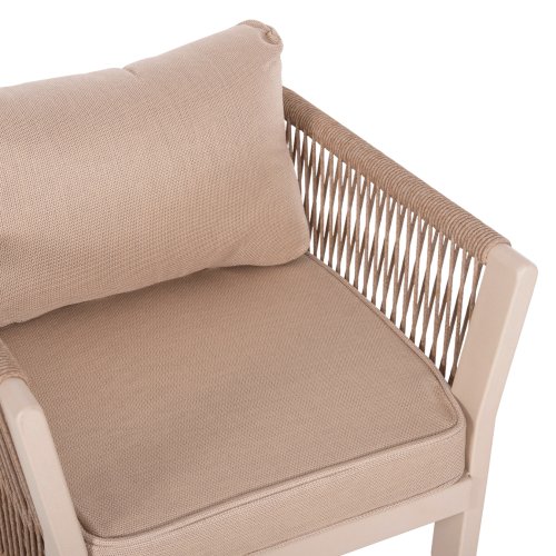 OUTDOOR-ESSZIMMER-SET 7-TEILIG ALUMINIUM IN BEIGE-HPL-GRAUEM MARMOR-CAPUCCINO-KISSEN UND SEIL