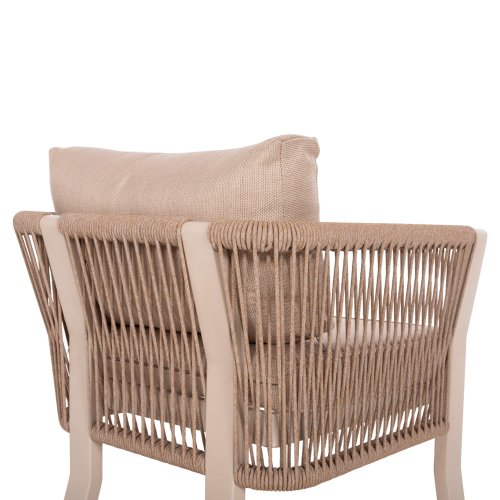 OUTDOOR-ESSZIMMER-SET 7-TEILIG ALUMINIUM IN BEIGE-HPL-GRAUEM MARMOR-CAPUCCINO-KISSEN UND SEIL