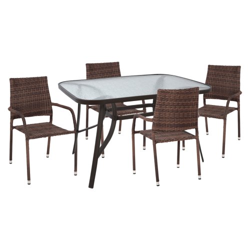 ESSZIMMERSET FÜR DEN GARTEN 5-TEILIG BRAUN METALL & KORB
