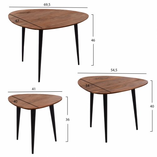 "EMILIANO" MASSIVES AKAZIENHOLZ-SET MIT SCHWARZEN BEINEN 69,5 x 67 x 46 cm