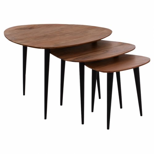"EMILIANO" MASSIVES AKAZIENHOLZ-SET MIT SCHWARZEN BEINEN 69,5 x 67 x 46 cm