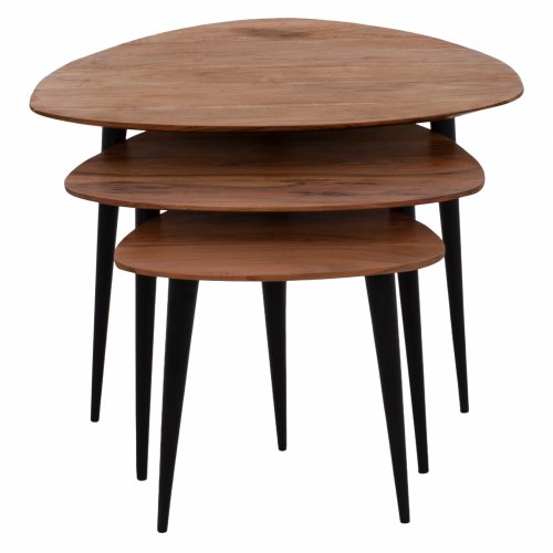 "EMILIANO" MASSIVES AKAZIENHOLZ-SET MIT SCHWARZEN BEINEN 69,5 x 67 x 46 cm