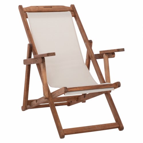 Klappbarer Liegestuhl "Lemnos" aus Walnuss mit PVC Stoff 2x1 aus Ekru 62,5x97x105cm