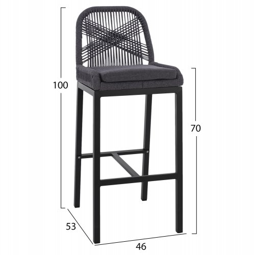 ALUMINIUM HOCKER PROFESSIONAL SCHWARZ MIT GRAUEM SEIL 46x53x100 cm