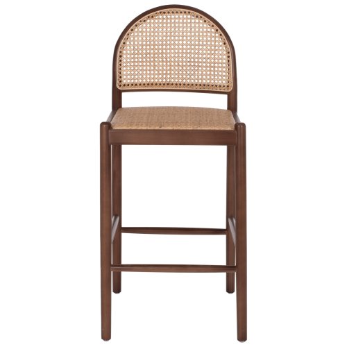 BARHOCKER BUCHE HOLZ WALNUSS RATTAN BEIGE HALBRUNDE RÜCKENLEHNE 46Χ48Χ94cm