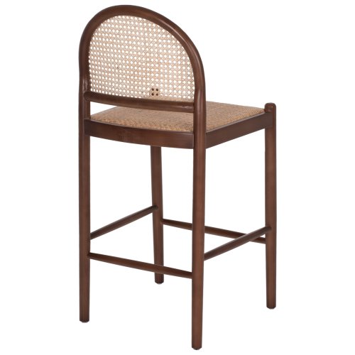 BARHOCKER BUCHE HOLZ WALNUSS RATTAN BEIGE HALBRUNDE RÜCKENLEHNE 46Χ48Χ94cm