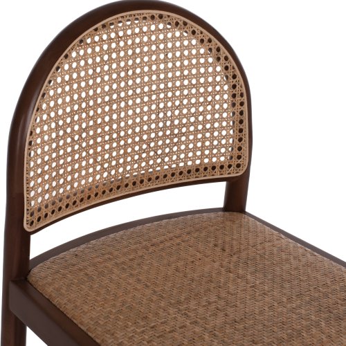 BARHOCKER BUCHE HOLZ WALNUSS RATTAN BEIGE HALBRUNDE RÜCKENLEHNE 46Χ48Χ94cm