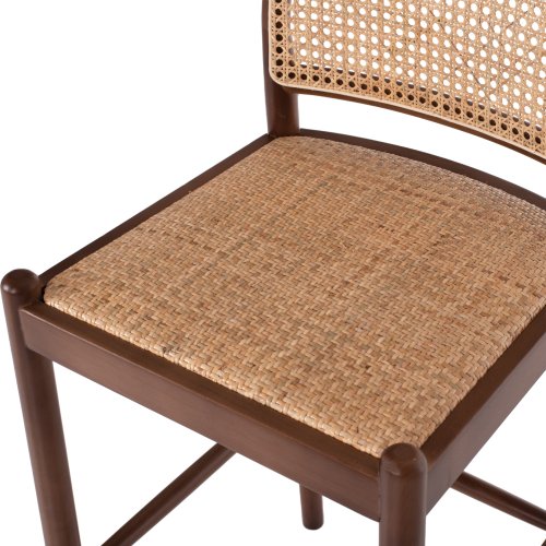BARHOCKER BUCHE HOLZ WALNUSS RATTAN BEIGE HALBRUNDE RÜCKENLEHNE 46Χ48Χ94cm