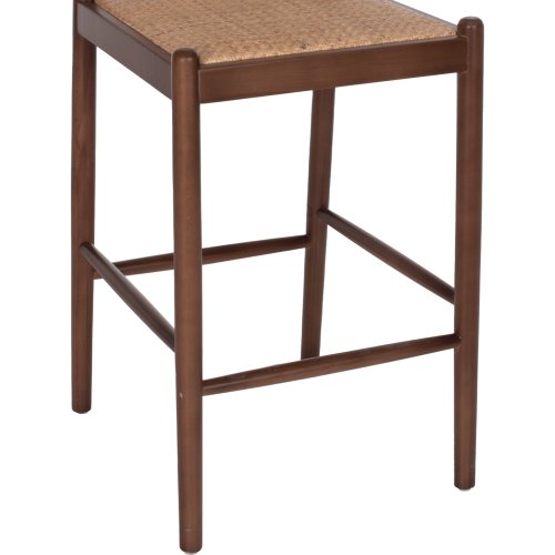 BARHOCKER BUCHE HOLZ WALNUSS RATTAN BEIGE HALBRUNDE RÜCKENLEHNE 46Χ48Χ94cm