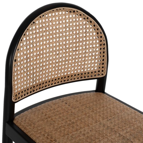 HOCKER AUS BUCHE-RATTAN MIT RÜCKENBOGEN SCHWARZ 43,5x50x98 cm