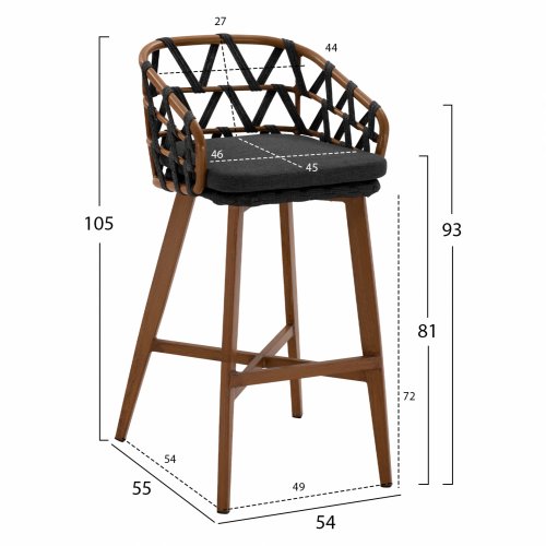 ALUMINIUM BARHOCKER BAMBUS-OPTIK MIT BREITER GRAUER SPITZE