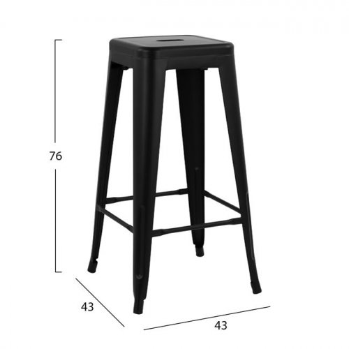 ΣΚΑΜΠΟ BAR ΜΕΤΑΛΛΙΚΟ MELITA ΣΕ ΜΑΥΡΟ ΜΑΤ 43x43x78 εκ.